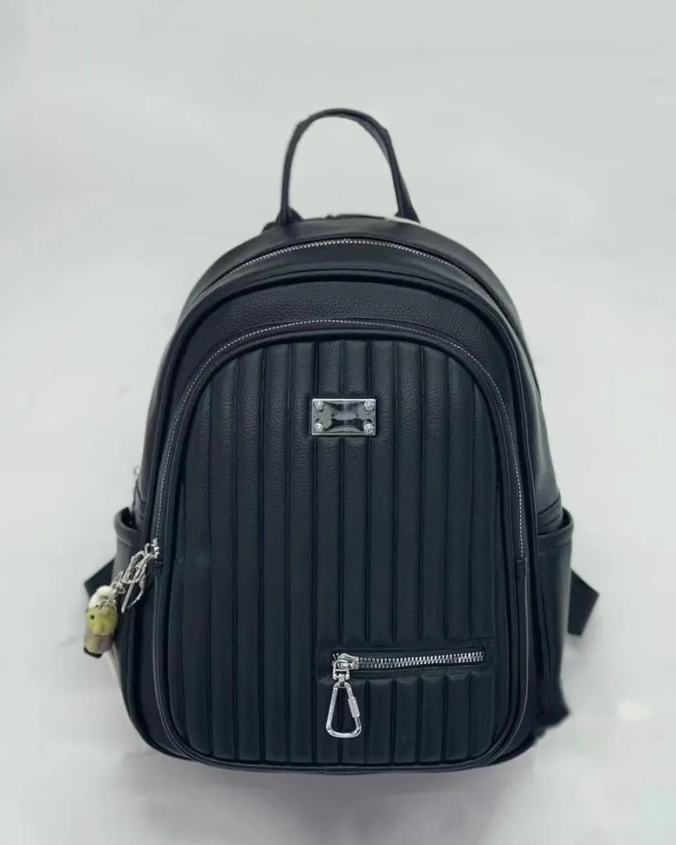 Vertical Quilted Teddy Charm Backpack 1